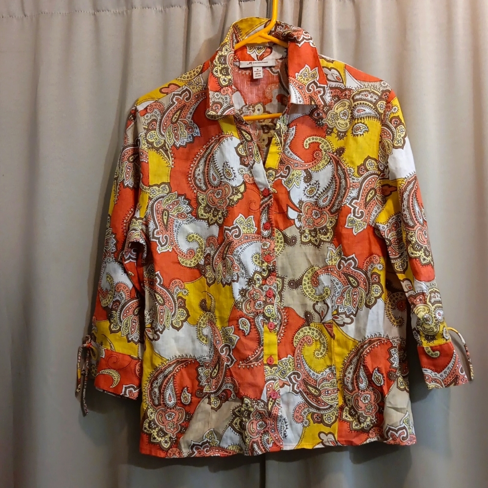 JM collection button down short sleeve 100% linen shirt